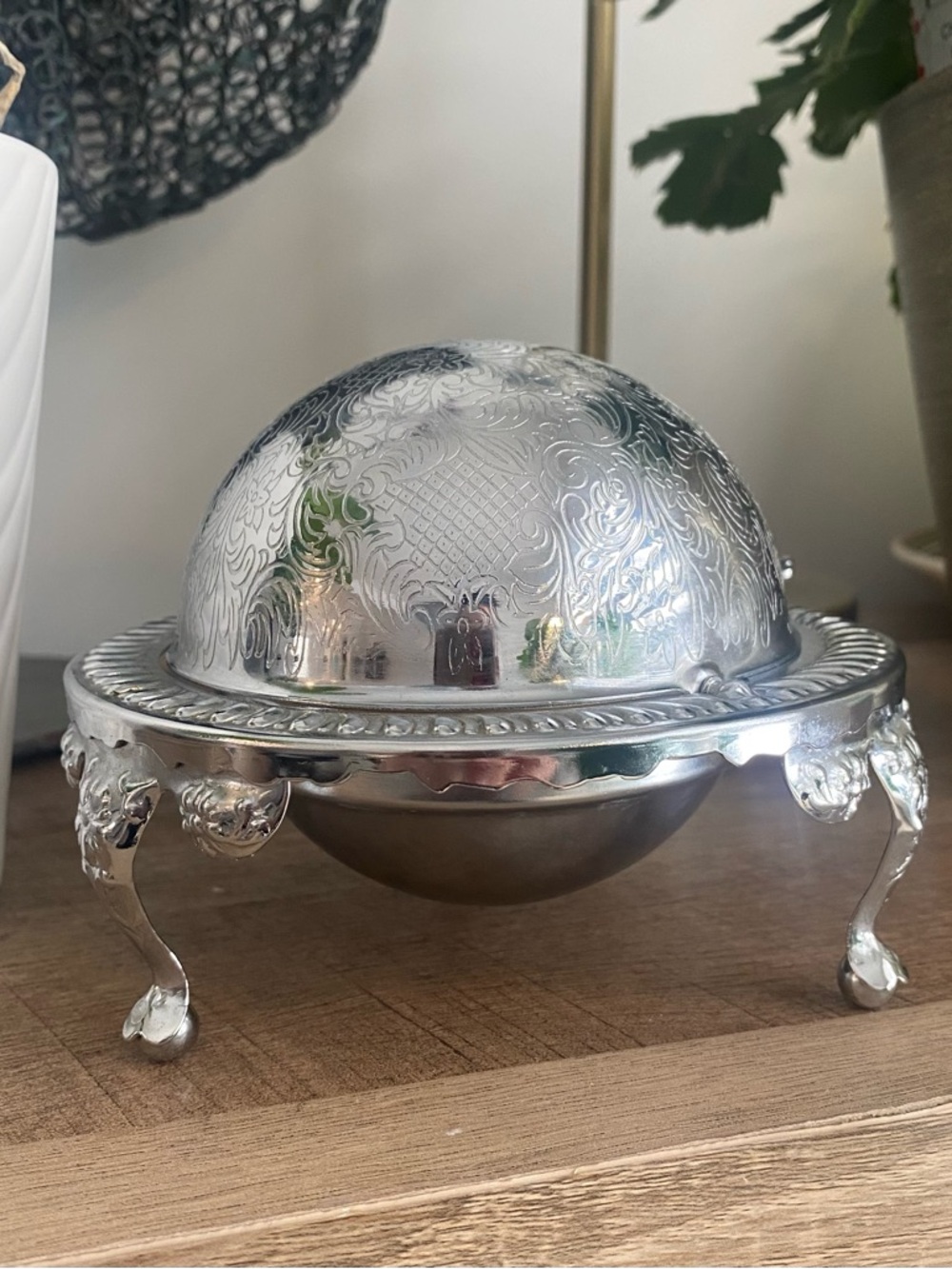 Vintage Silverplate Caviar Server Hinged Lid Footed Dish Made in England